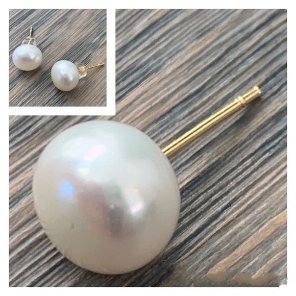 Large Genuine Freshwater Real Pearl Earrings, Gold Plated Setting, Men’s Unisex